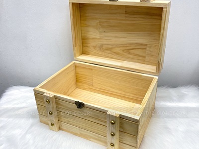 Rương gỗ viền nẹp đinh tán giả cổ 35cm (tặng ổ khoá) RUONG-GO-01